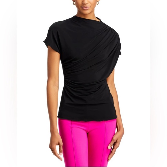 CHIARA BONI Dotta Crepe Ruched Top in Black Size XL NWT - Picture 1 of 10